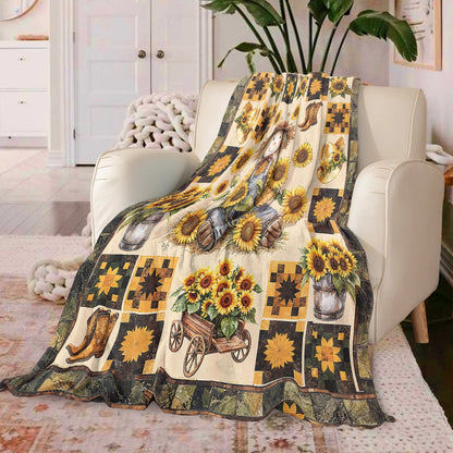 Shineful Fleece Blanket Peaceful Farmhouse Sunflower