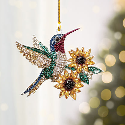 Shineful 2D Acrylic Ornament Charming Hummingbird And Sunflower