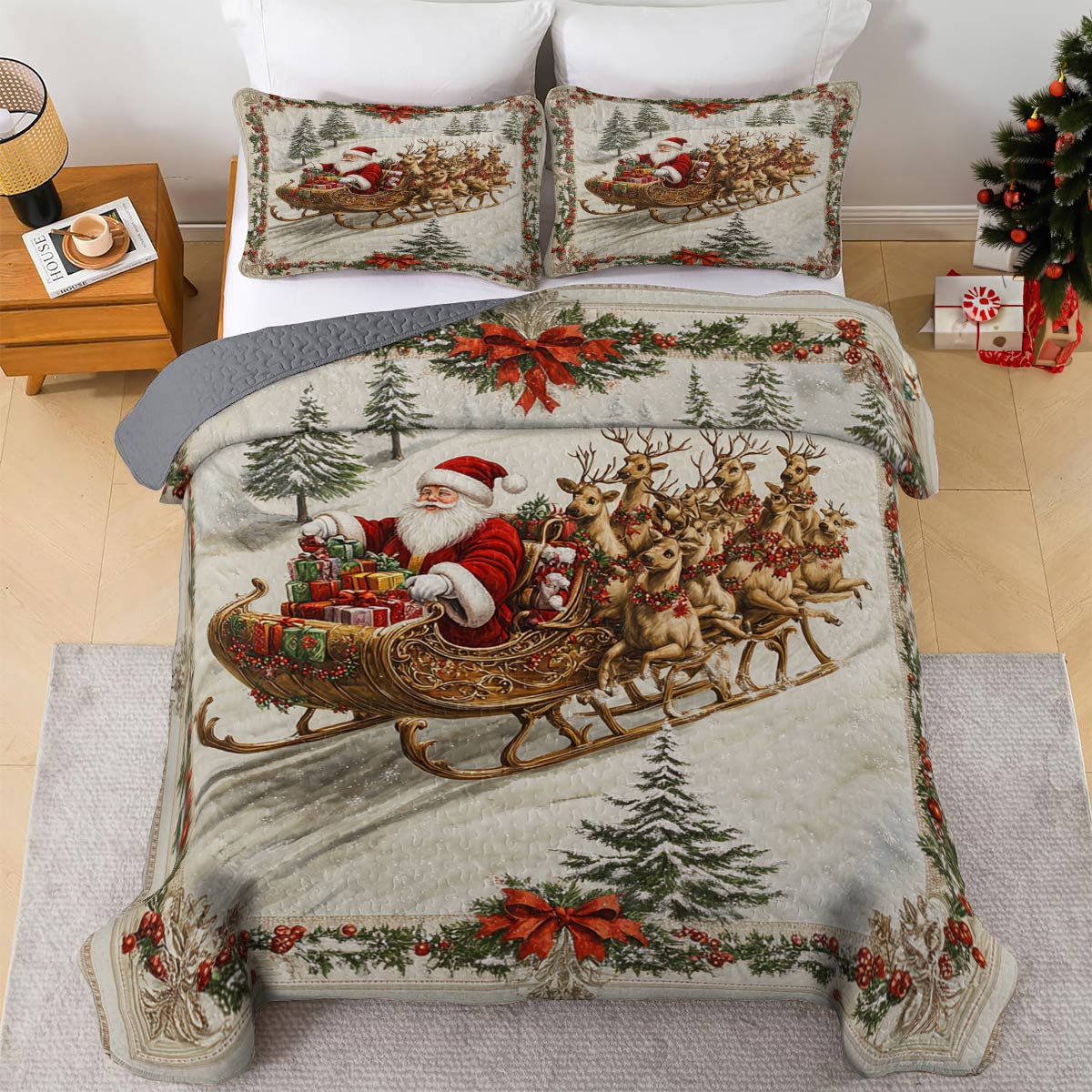 Shineful All Season Quilt 3-Piece Set Vintage Christmas Lovely