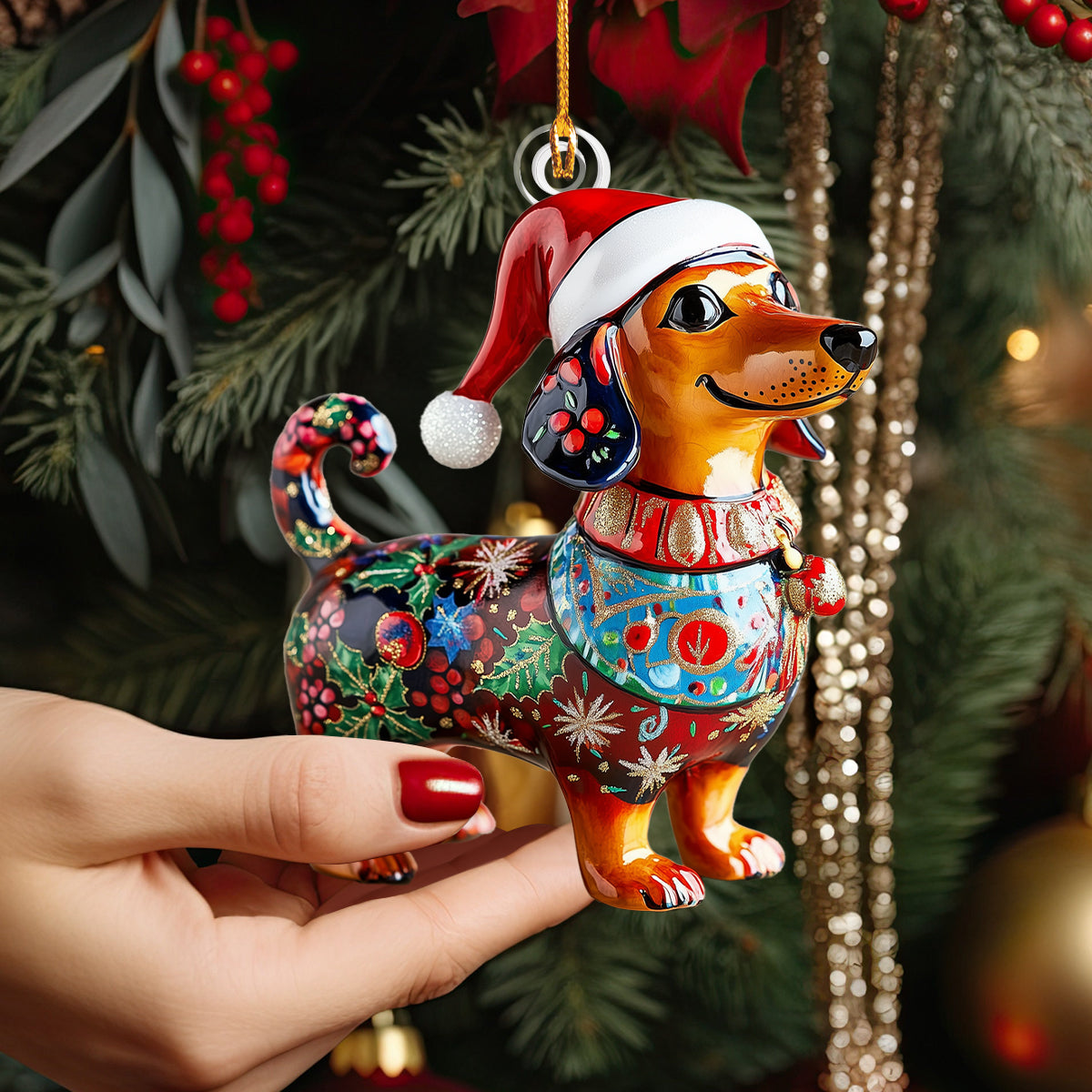 Shineful 2D Acrylic Ornament - Festive Dachshund Colllection