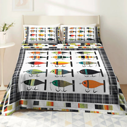 Shineful 4-Piece Bed Sheet Set - Vintage Fishing Lures