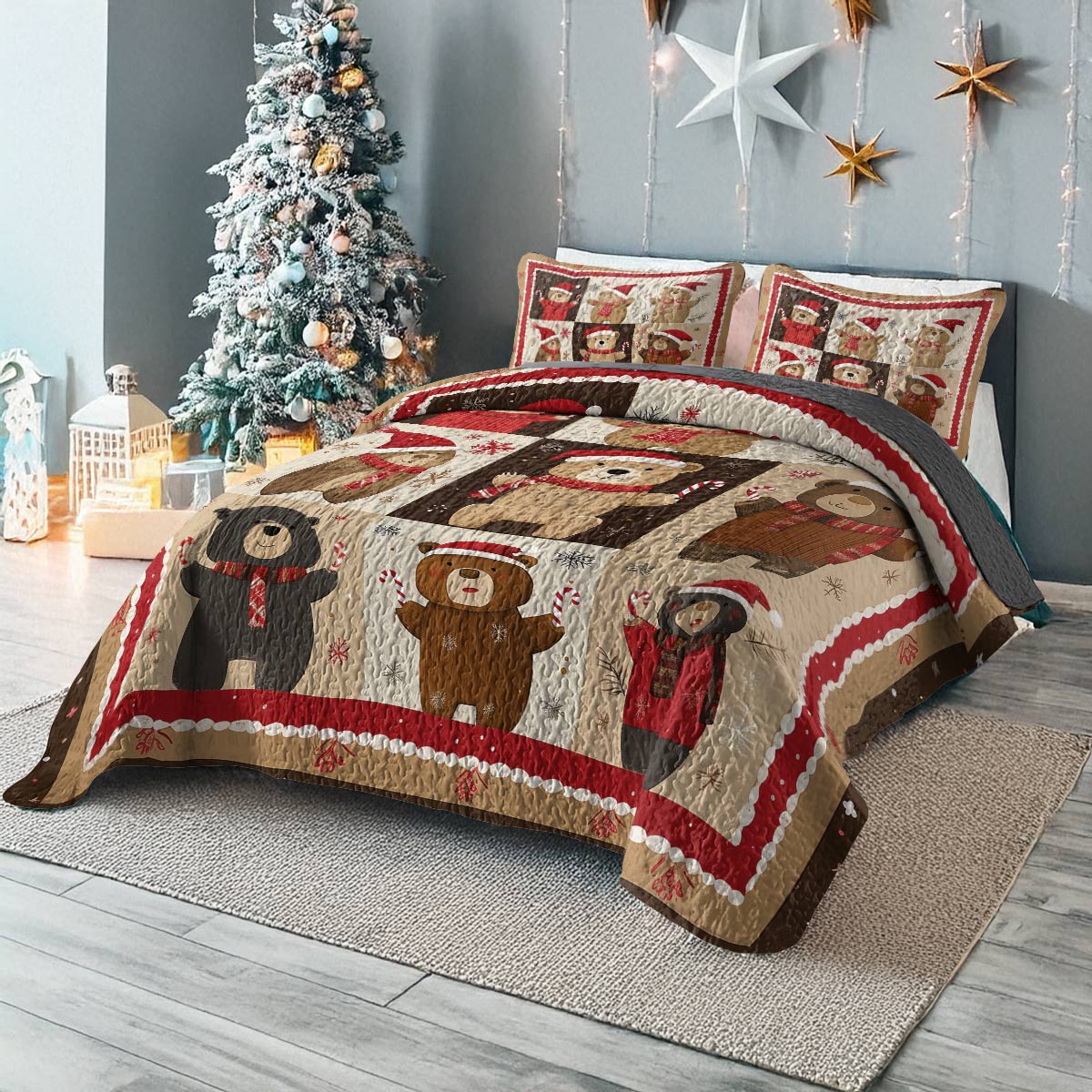 Shineful All Season Quilt 3-Piece Set - Cozy Christmas Bear