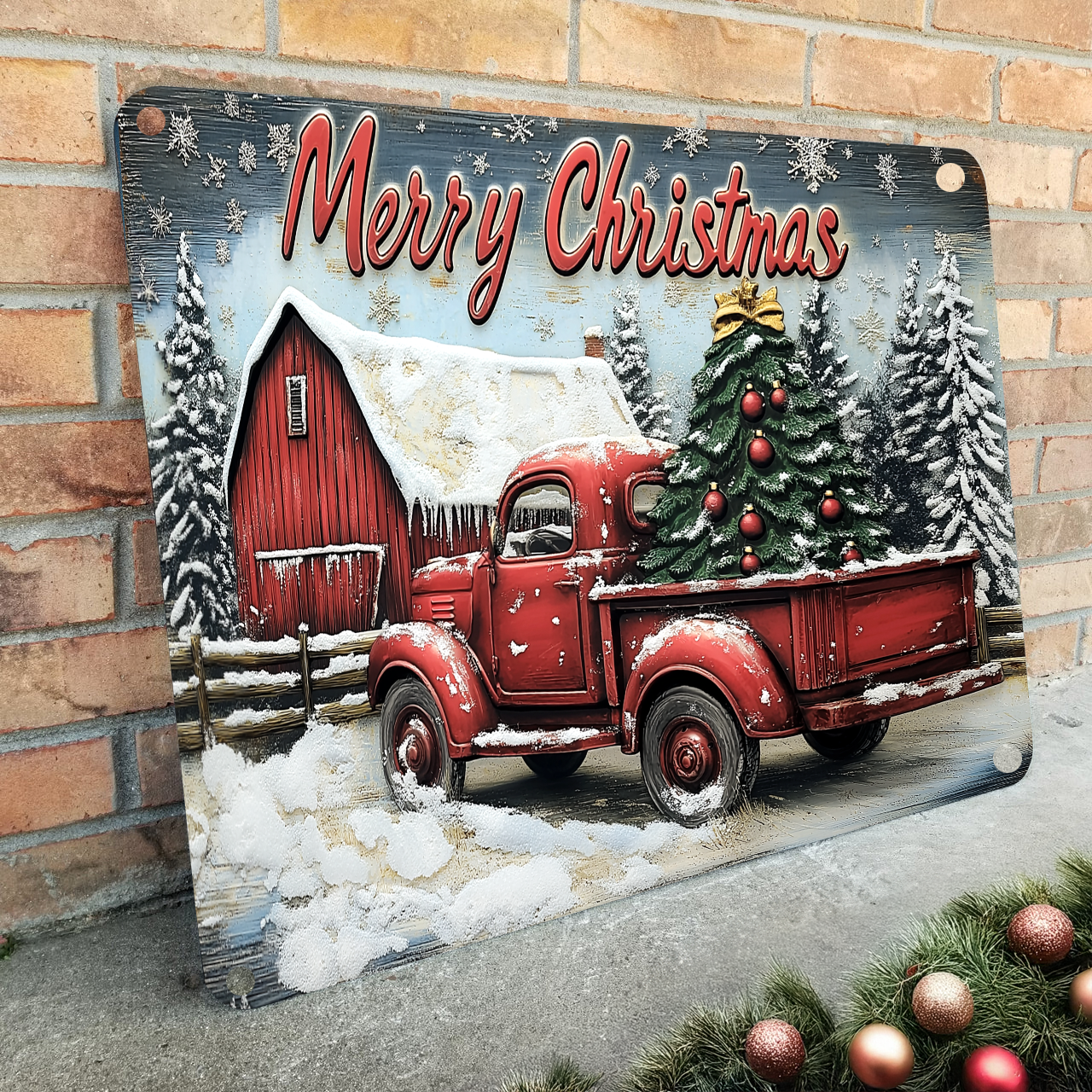 Shineful 2D Metal Sign Rustic Red Truck