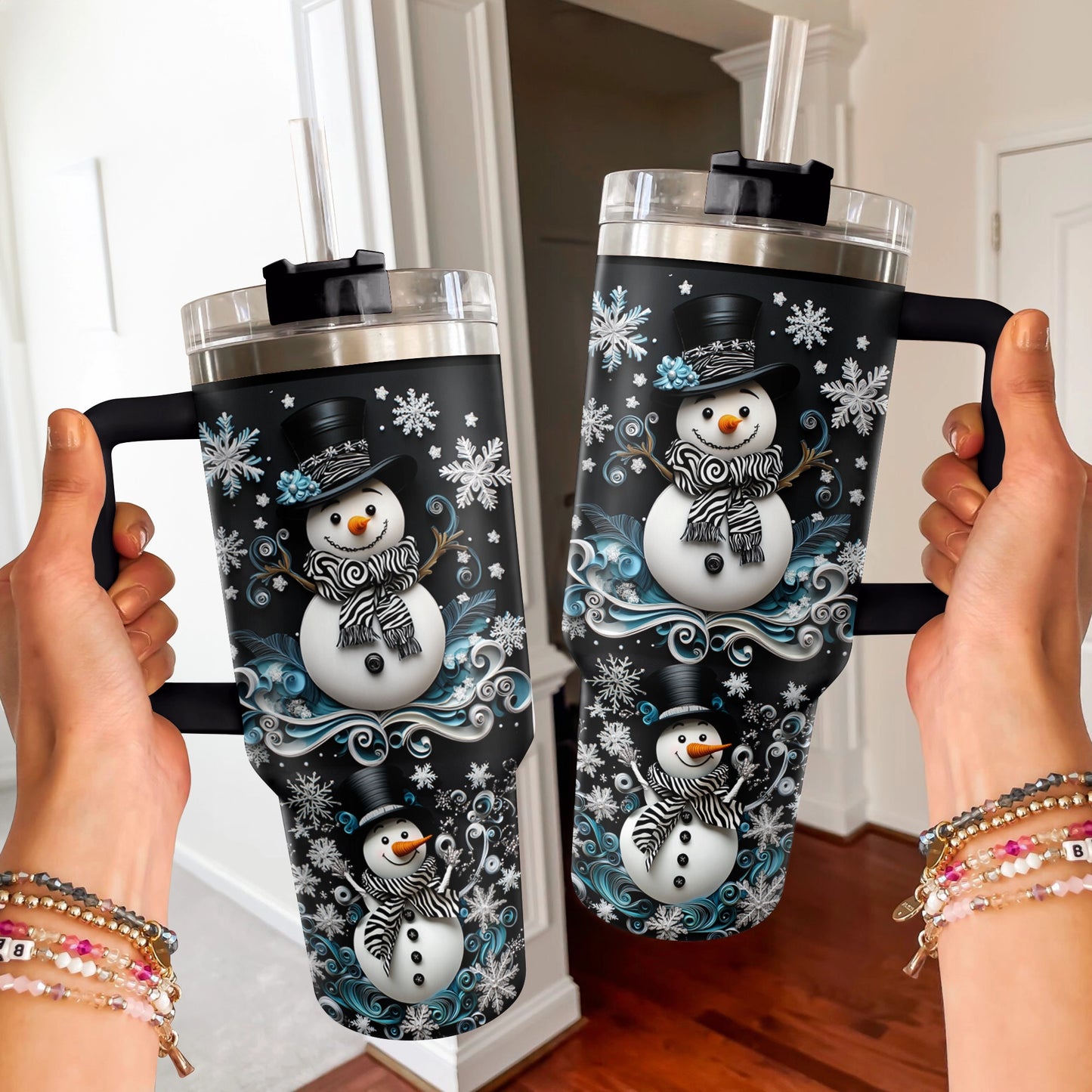 Shineful Glossy Tumbler Snowflake Charm Snowman