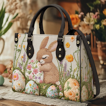 Shineful Leather Bag Hand-Embroidered Easter Bunny