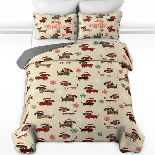 Shineful All Season Quilt 3-Piece Set - Dashing Dachshund Christmas Dreams