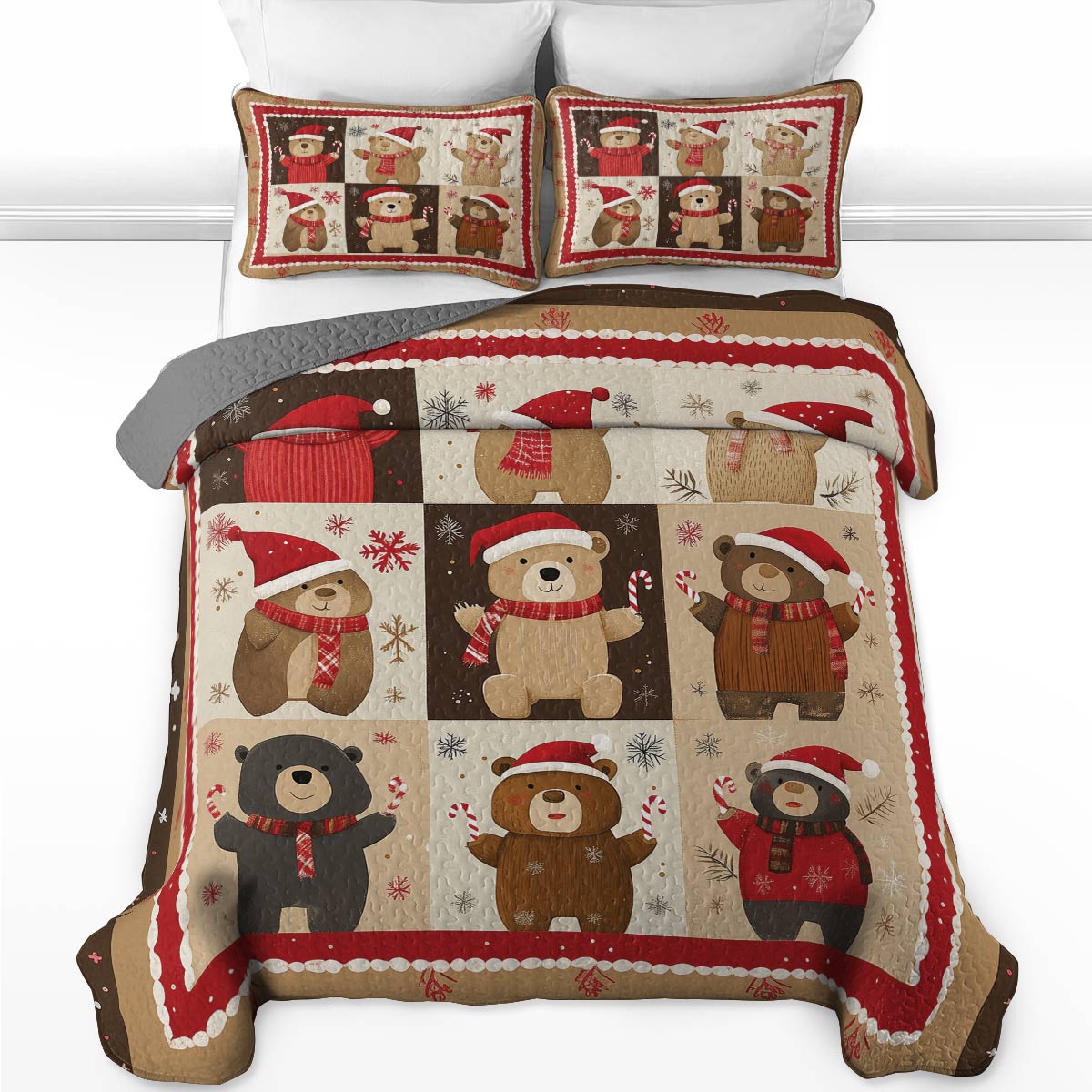 Shineful All Season Quilt 3-Piece Set - Cozy Christmas Bear