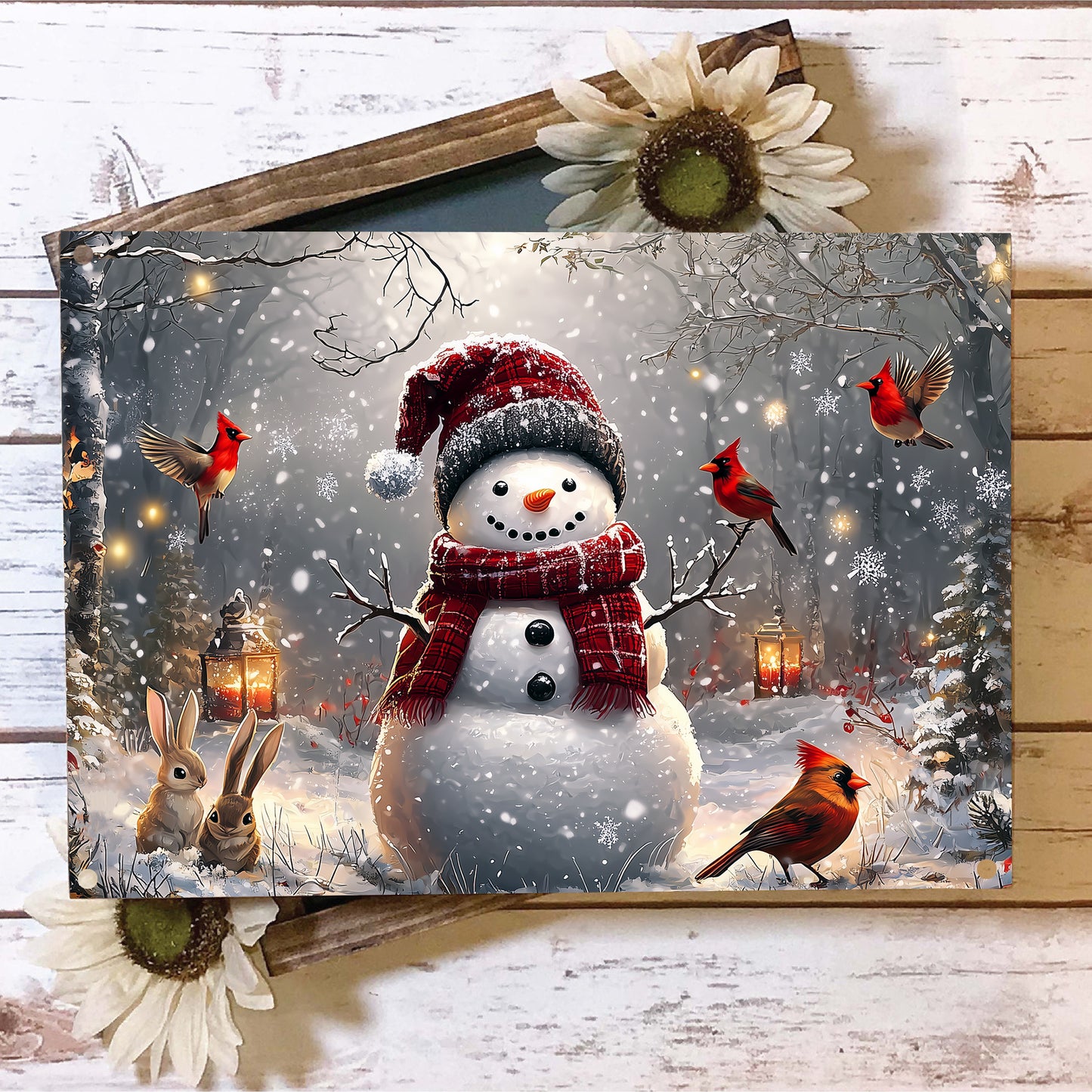 Shineful 2D Metal Sign Winter Forest Snowman With Cardinals