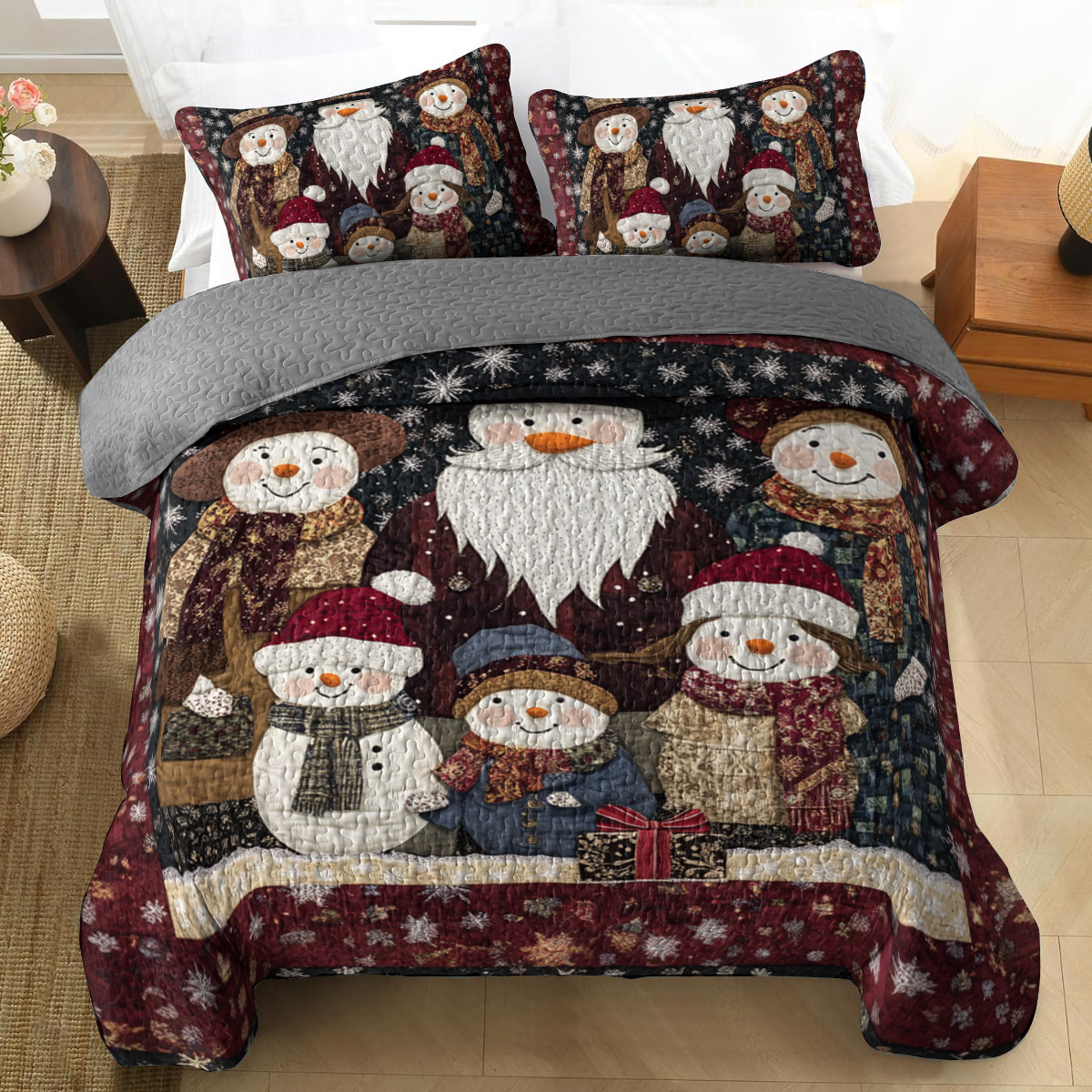 Shineful All Season Quilt 3-Piece Set - Snowman Family