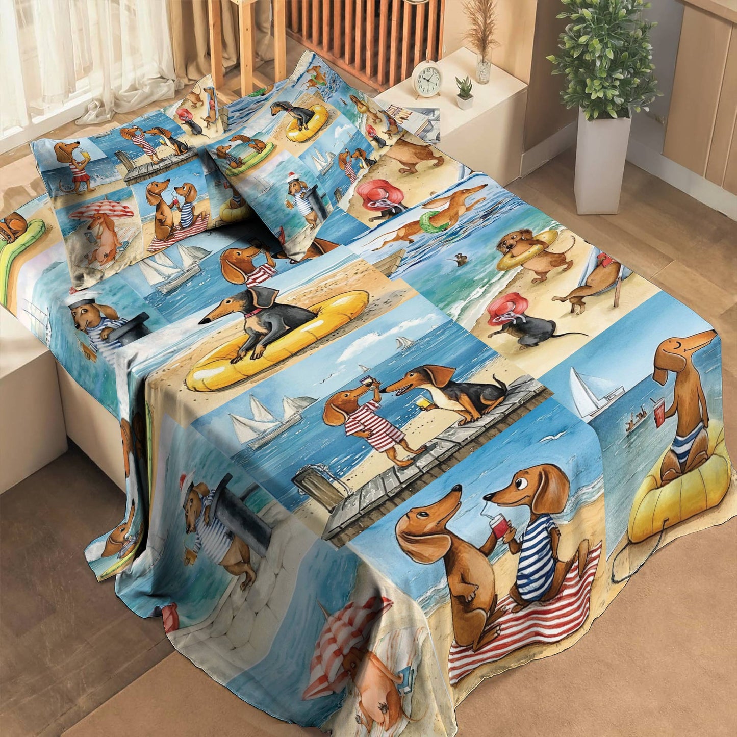 Shineful 4-Piece Bed Sheet Set Beach Buddies