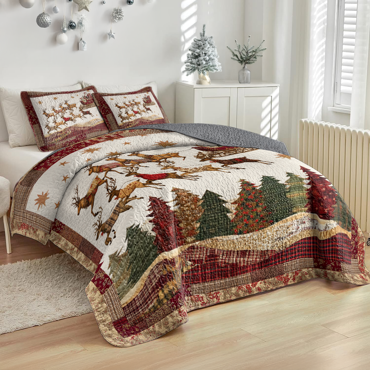 Shineful All Season Quilt 3-Piece Set Magical Santa Sleigh