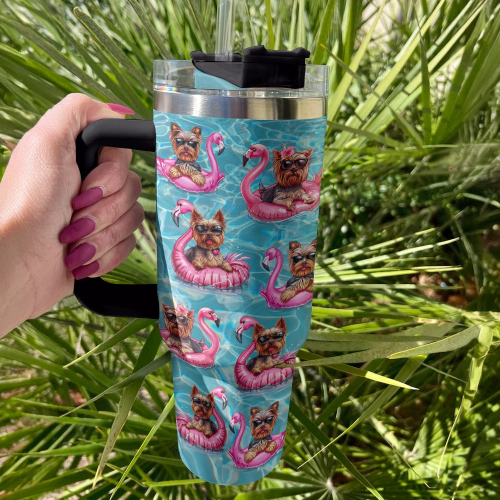 Glänzender Becher Yorkie Flamingo Fiesta