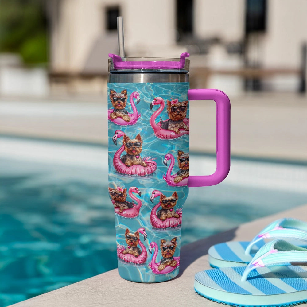 Shineful Tumbler Yorkie Flamingo Fiesta