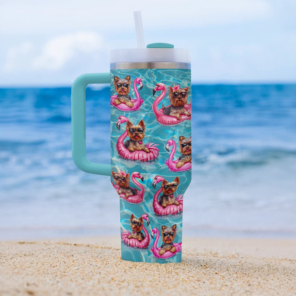 Shineful Tumbler Yorkie Flamingo Fiesta