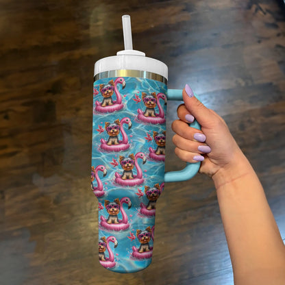 Shineful Tumbler Yorkie Flamingo Fun