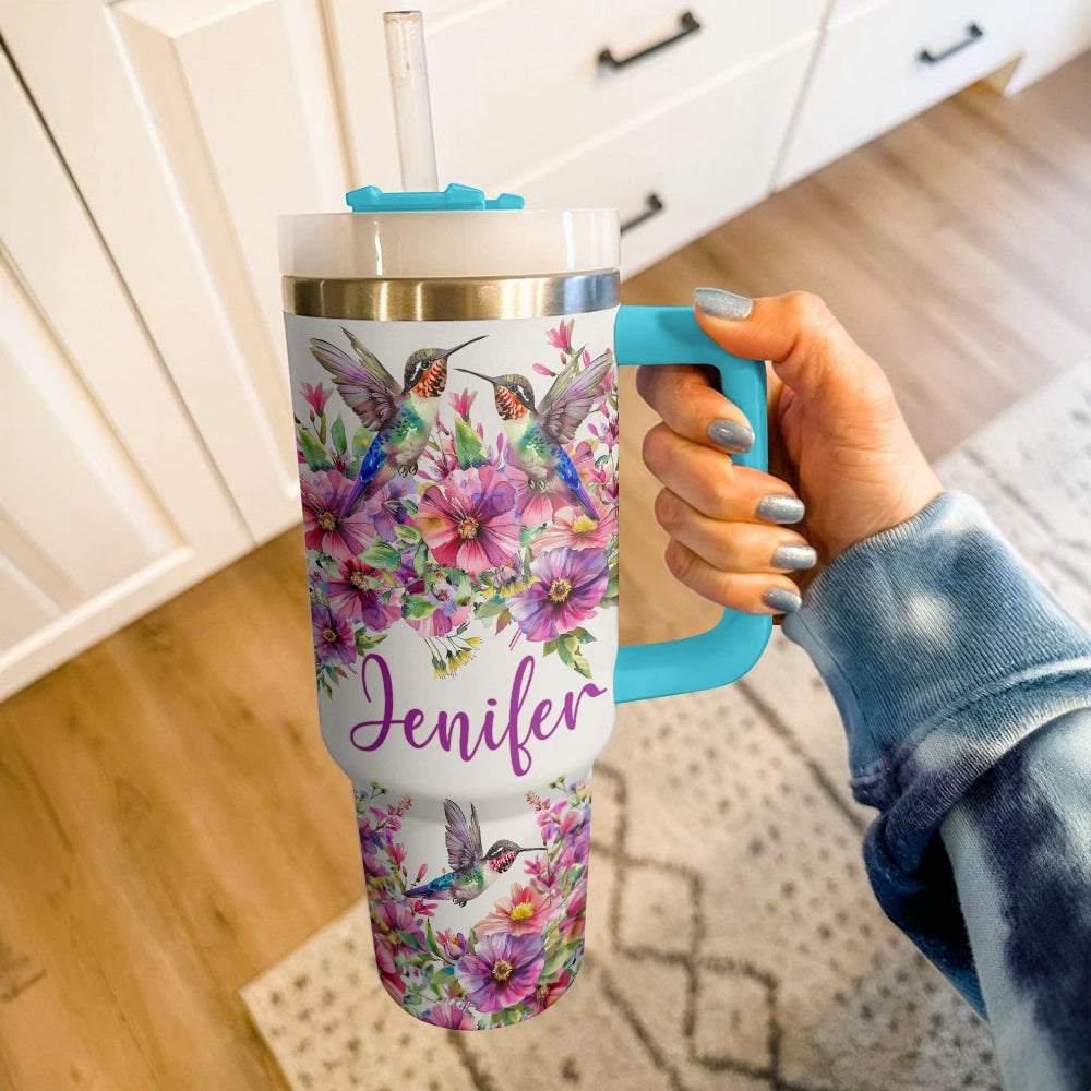 Shineful Tumbler Personalized Floral Hummingbird