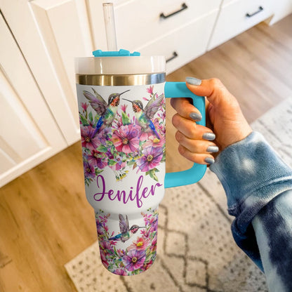 Shiny Tumbler Personalisiert Blumen Kolibri