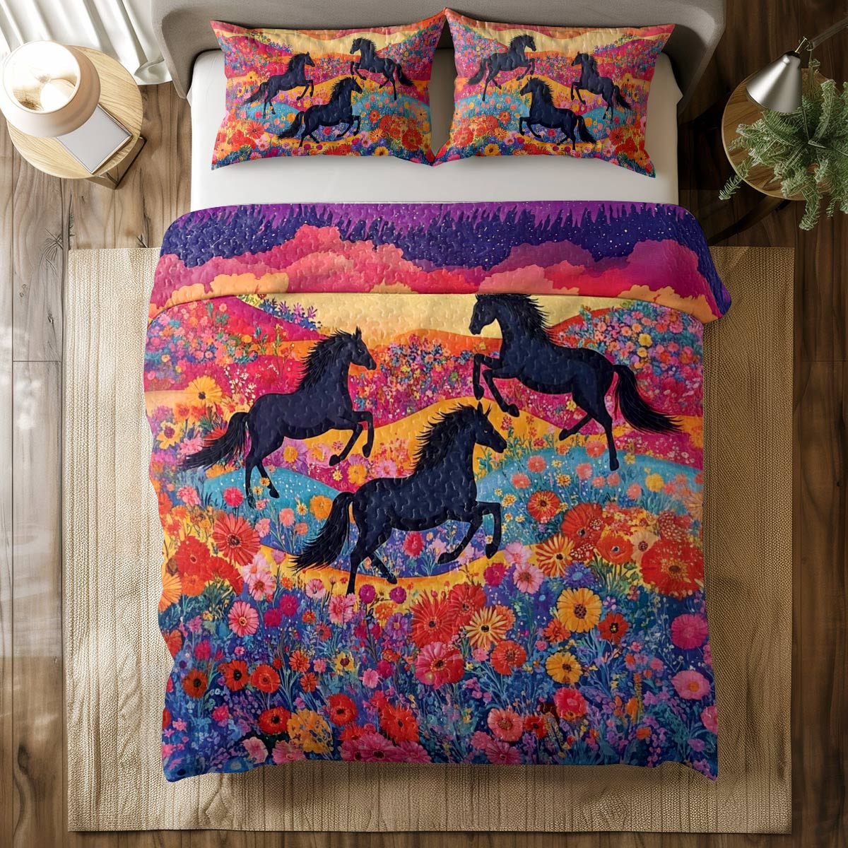 Shineful All Season Quilt 3-Piece Set Colorful Horses