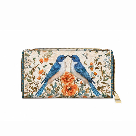 Shineful Leather Clutch Purse With Wristlet Strap Handle Bluebird Affection