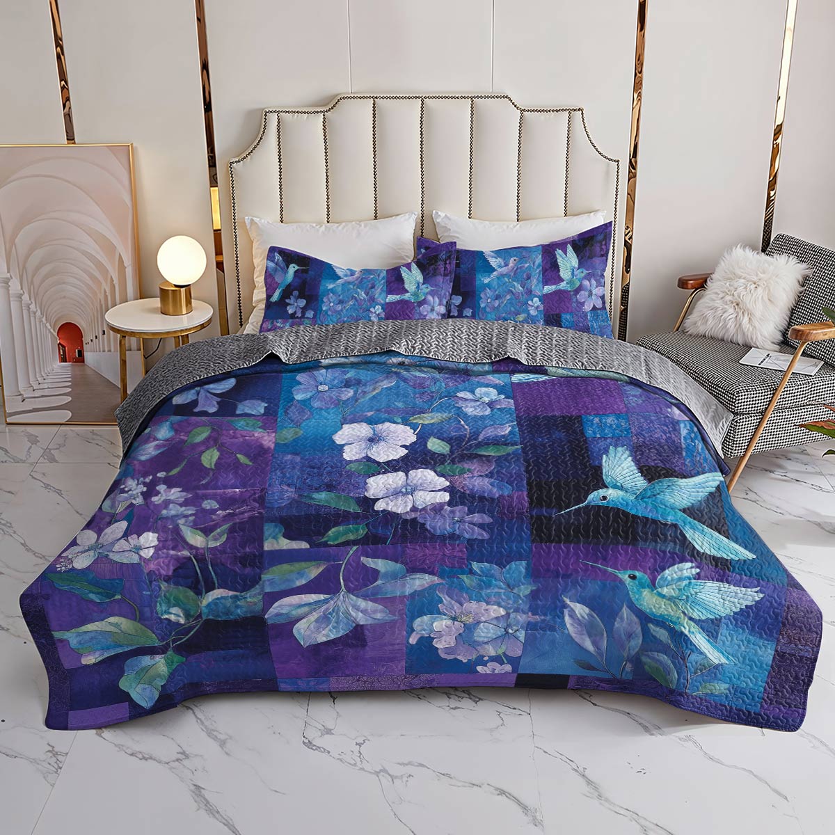 Shineful All Season Quilt 3-Piece Set - Hummingbird Garden Bliss