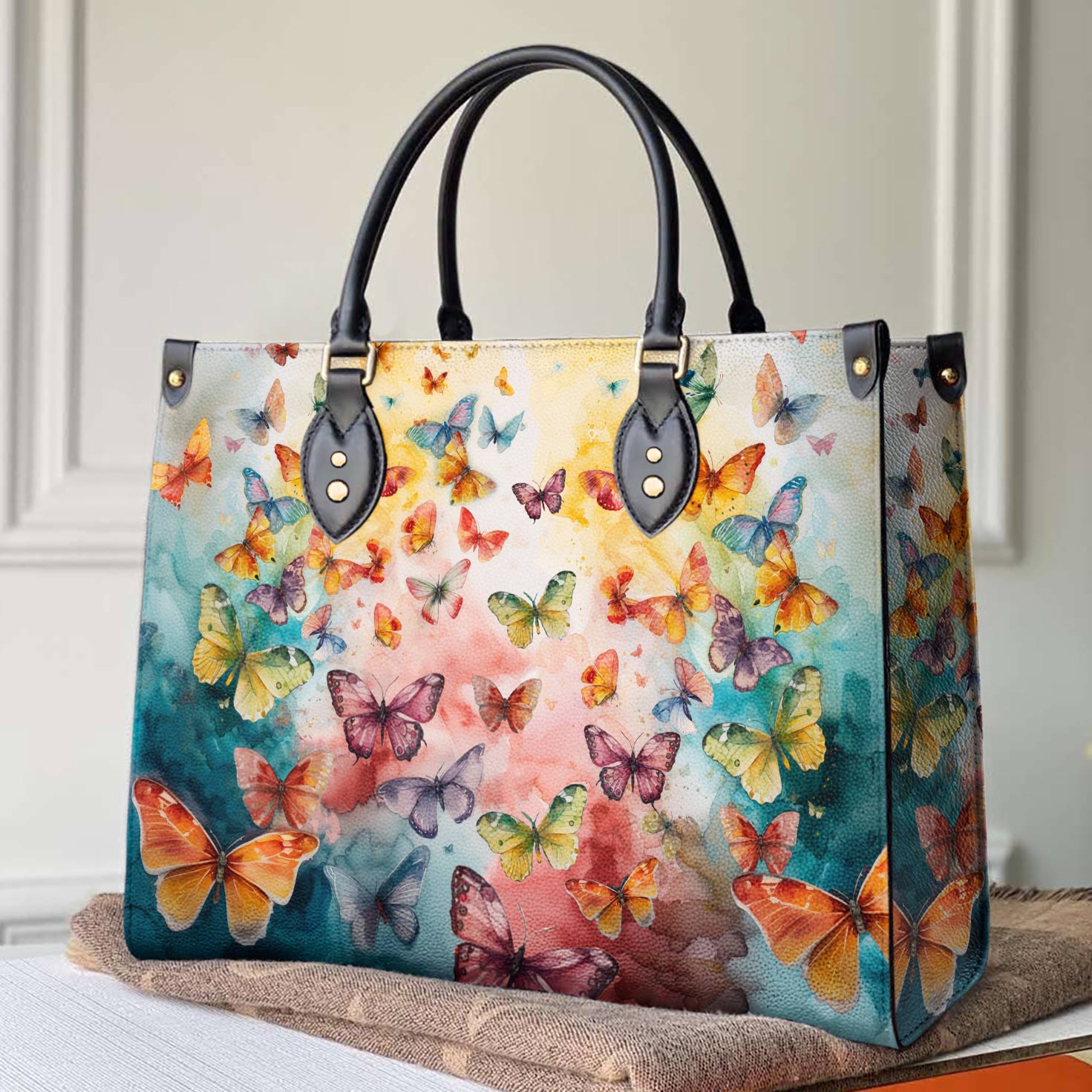 Butterfly Bag Shineful Traditional Colorful Nl09 Black Leather