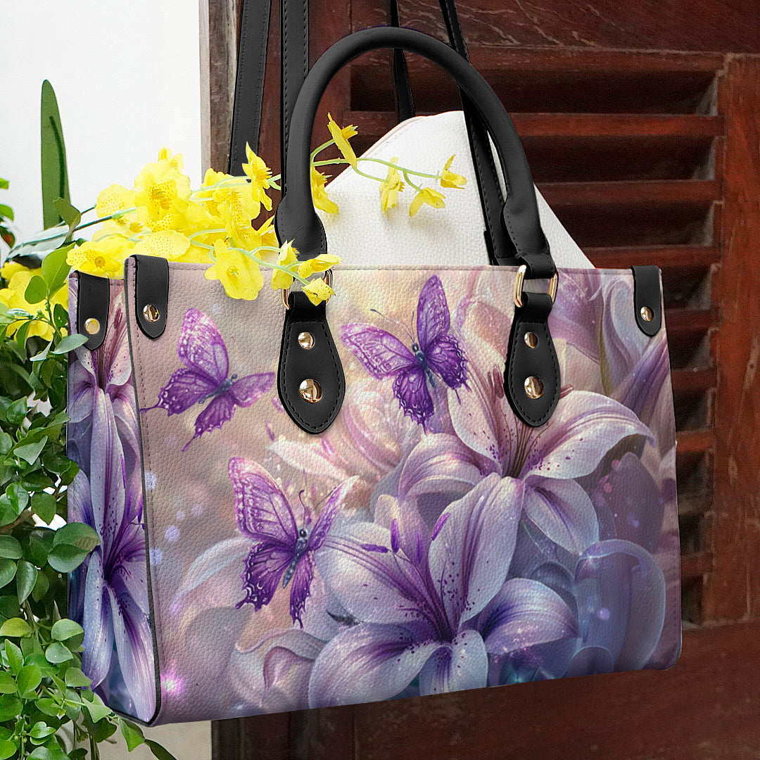 Sac en cuir brillant Papillon Lilas Enchantement