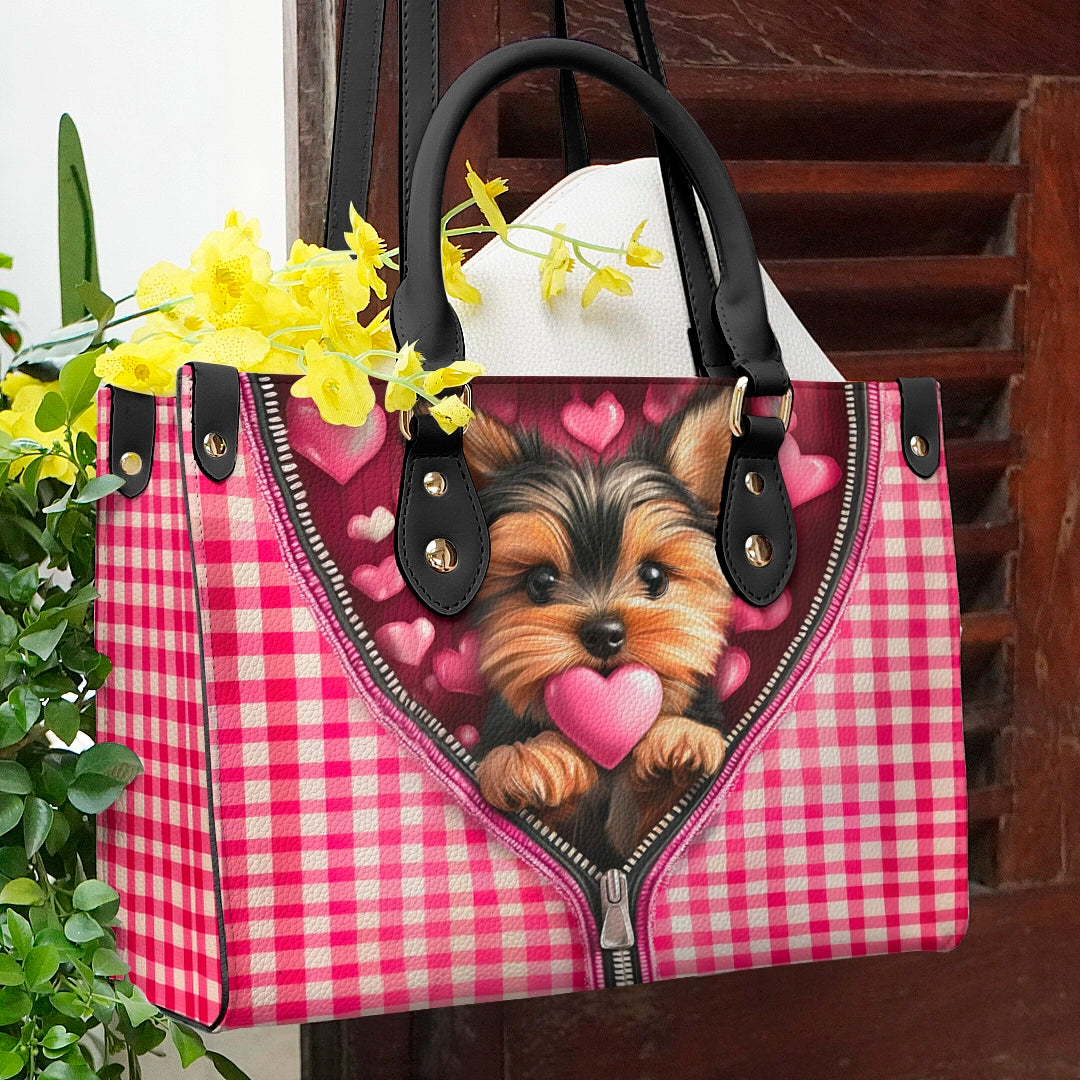 Glänzende Ledertasche Yorkie Sweetheart