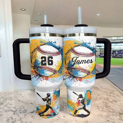 Shineful Personalized Tumbler Baseball Colorful Splashing