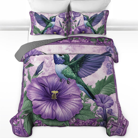 Shineful All Season Quilt 3-Piece Set Purple Hummingbird Harmony