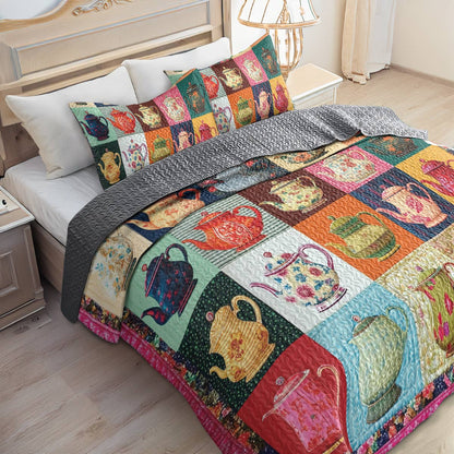 Shineful All Season Quilt 3-Piece Set - Vintage Teapot Patchwork