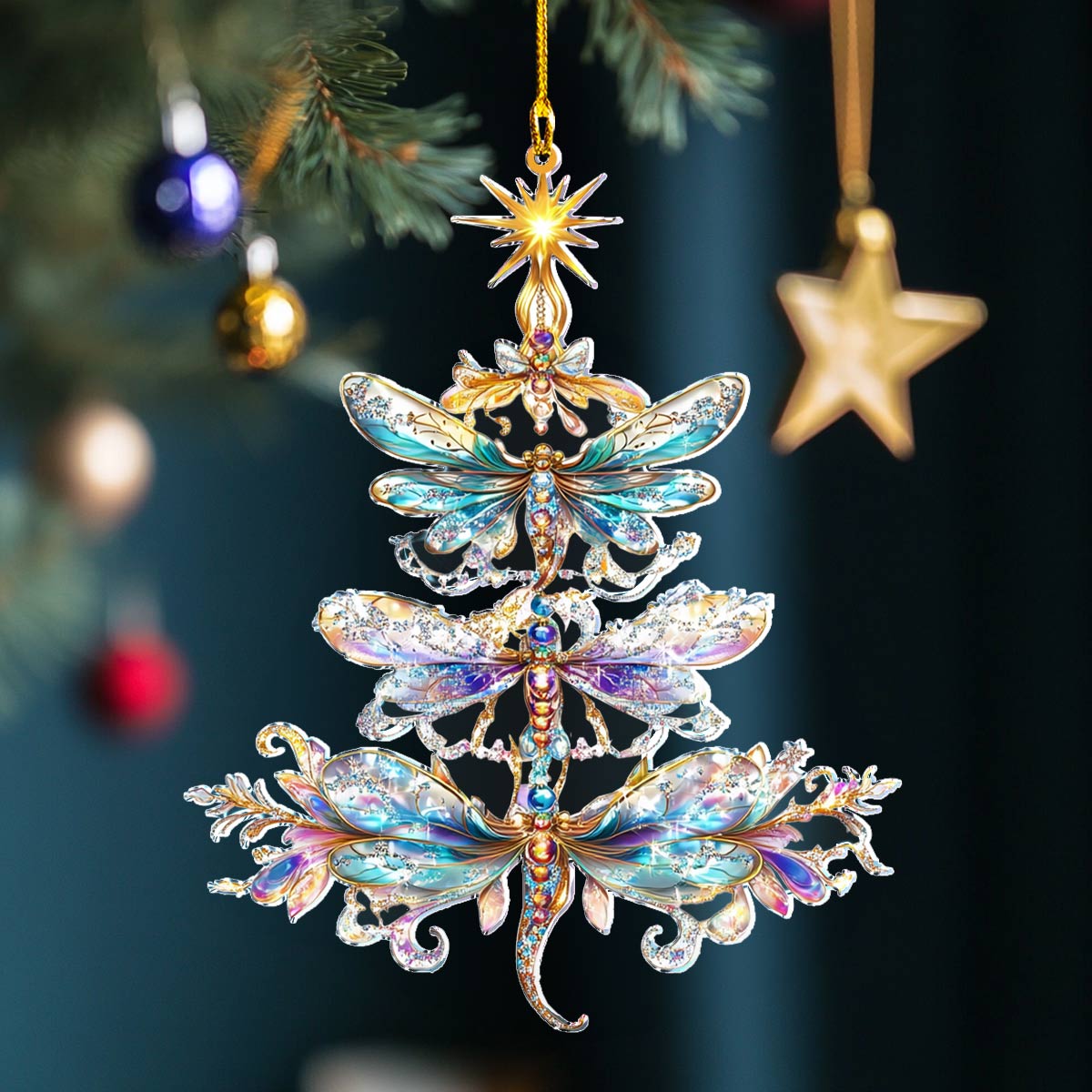 Shineful 2D Acrylic Ornament Shimmering Dragonfly Christmas