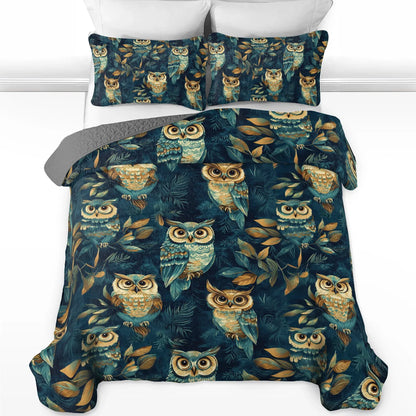 Shineful All Season Quilt 3-Piece Set - Nightfall Owl Symphony