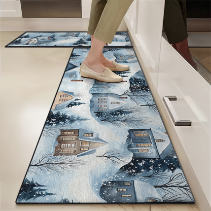 Shineful Ultra-Thin Non Skid Floor Mat, Kitchen Rugs Snow Village