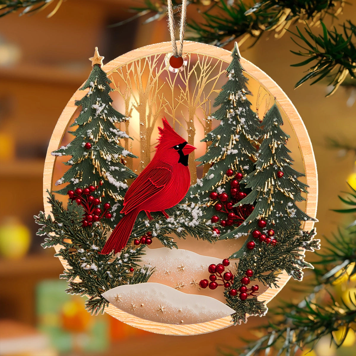 Shineful 2D Acrylic Ornament - Evergreen Cardinal