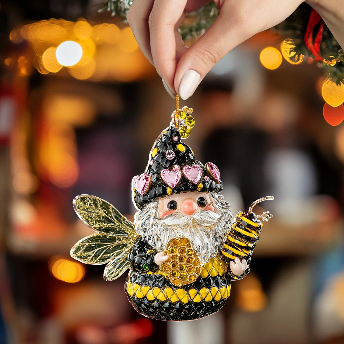 Shineful 2D Acrylic Ornament Bee Santa Festive Buzz of Joy