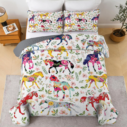 Shineful All Season Quilt 3-Piece Set - Floral Horse