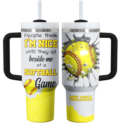 Softball Shiny Glossy Tumbler Ich bei einem Softball-Spiel