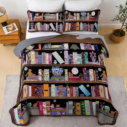 Book Lover Shineful All Season Quilt 3-Piece Set Vintage Bookshelf