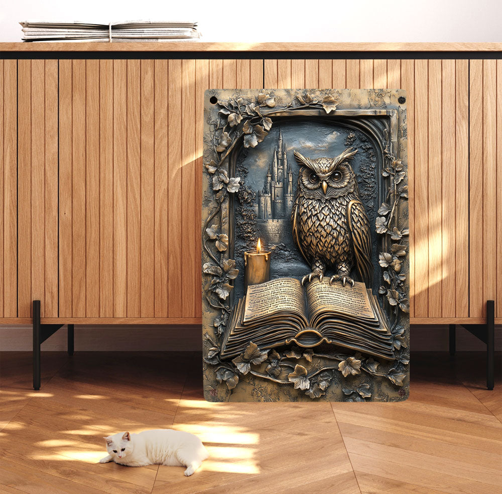 Shineful 2D Metal Sign Owl Reading