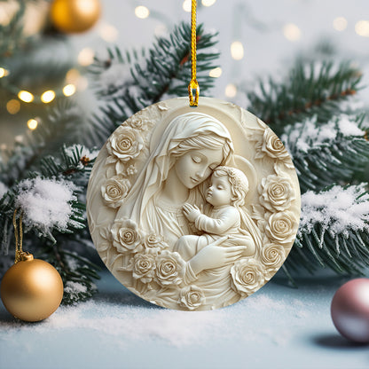 Décoration brillante en acrylique 2D – Marie et l'Enfant Jésus Noël