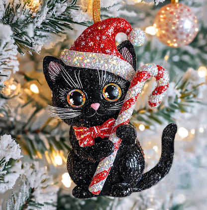 Glänzendes 2D-Acryl-Ornament „Funkelnde schwarze Katze“