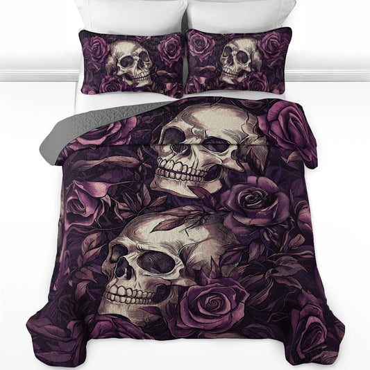 Shineful All Season Quilt 3-Piece Set - Romance Skull Gothic Bloom