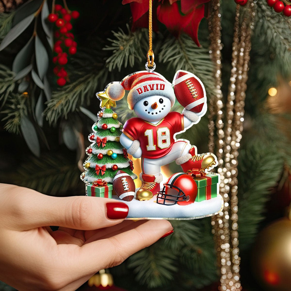 Shineful Personalized 2D Acrylic Ornament Snowmen Play Football