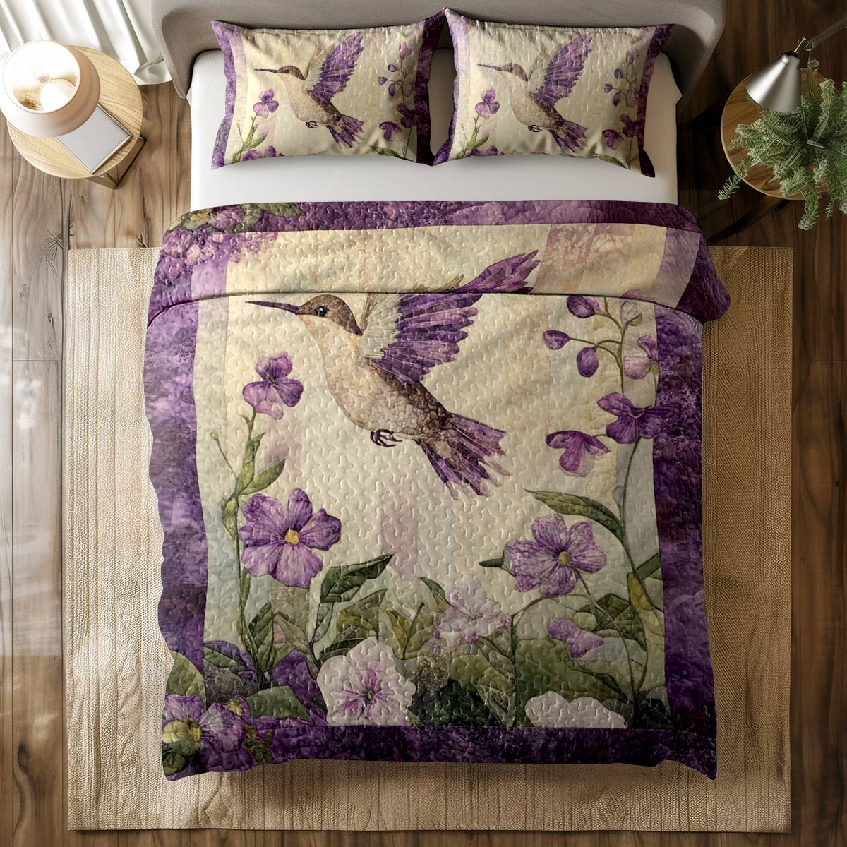 Shineful All Season Quilt 3-Piece Set Vibrant Hummingbird