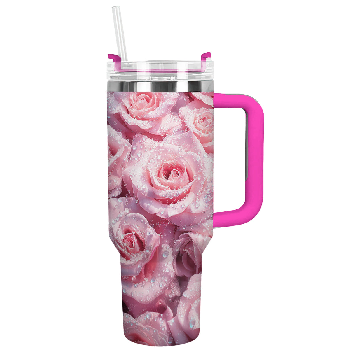 Shineful Glossy Tumbler Pink Roses With Crystal Dew