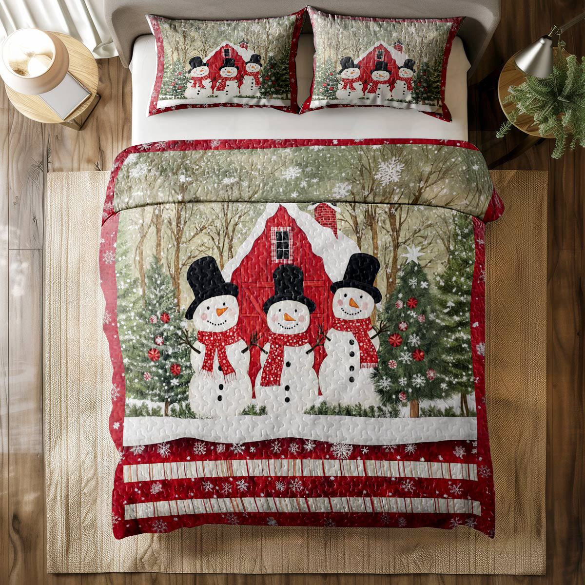 Shineful All Season Quilt 3-Piece Set Snowman Christmas