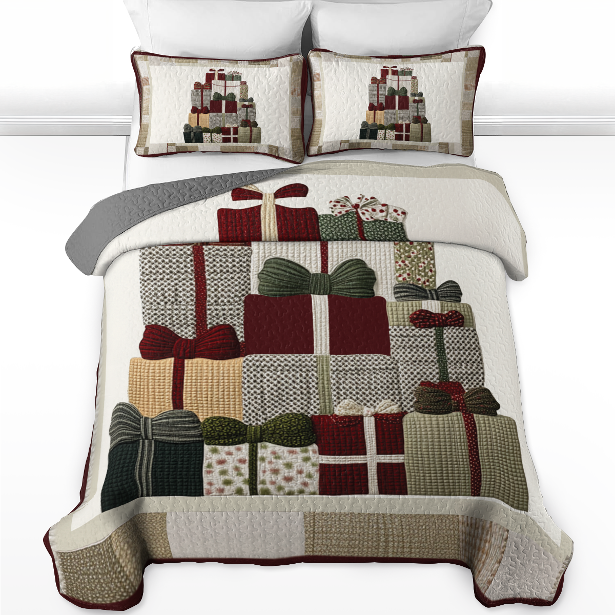 Shineful All Season Quilt 3-Piece Set - Christmas Retro Gift Boxes