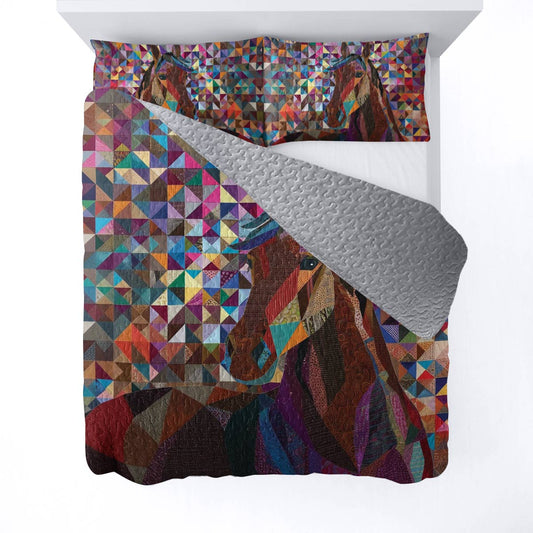 Shineful All Season Quilt 3-Piece Set Colorful Horse