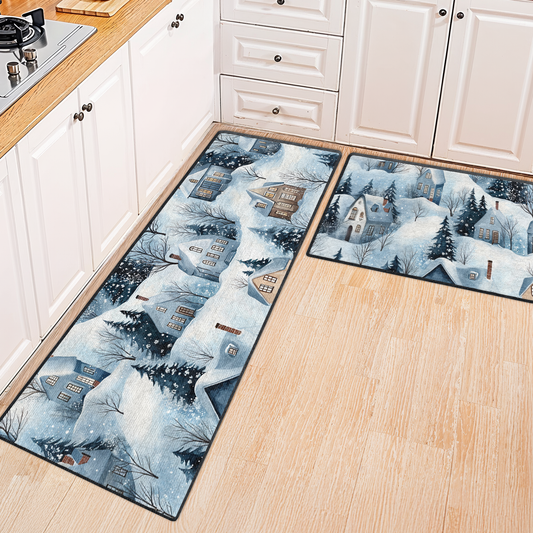 Shineful Ultra-Thin Non Skid Floor Mat, Kitchen Rugs Snow Village