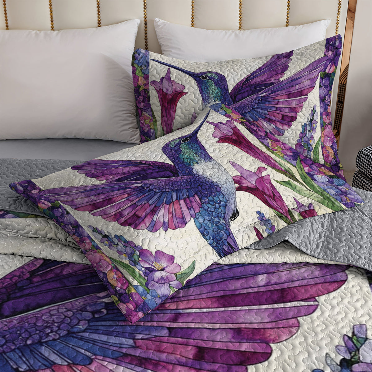 Shineful All Season Quilt 3-teiliges Set mit Blumenmuster, Kolibri 